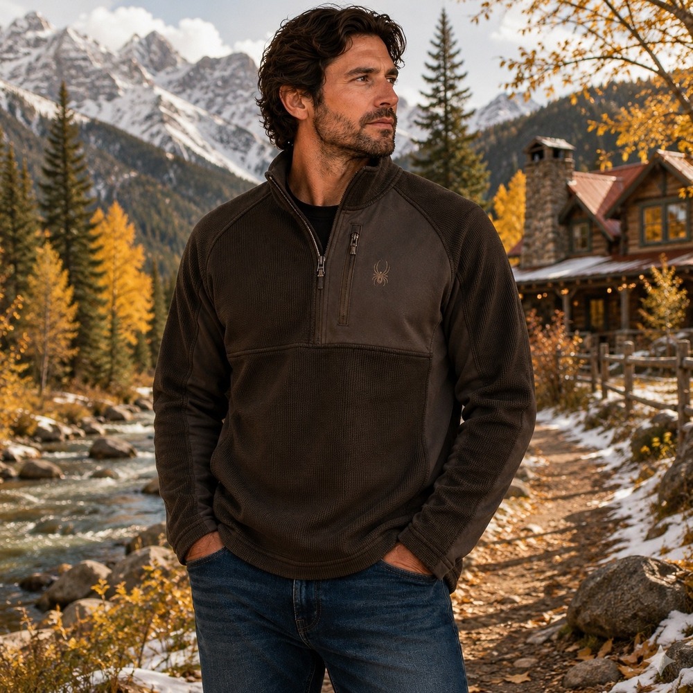 Spyder Mens XXL Brown Quarter‎ Zip Pullover Waffle Knit Fleece Ski Outdoor